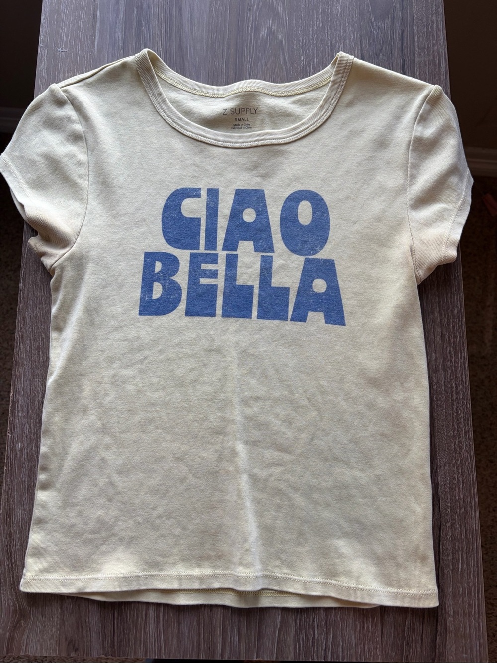 Z Supply Yellow Tee with Blue "CIAO BELLA" Graphic